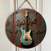Rock & Roll Vibes – Personalized Guitar Door Sign, Custom Name Design for Music Lovers